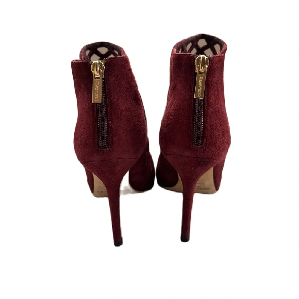 Jimmy Choo Claret Suede Drift Cutout Stiletto Heels Caged‎ Size 38.5 Size 38 1/2